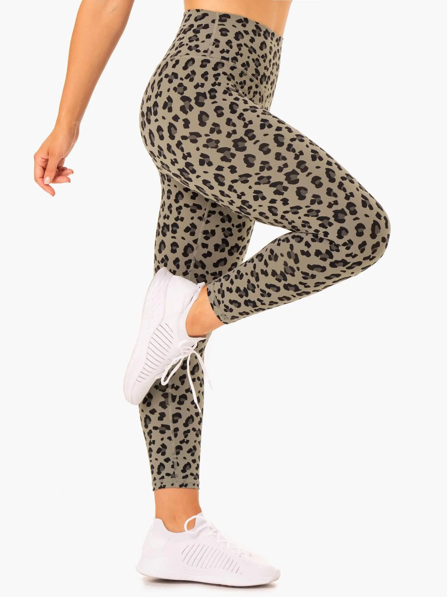 Hybrid Full Length Leggings - Khaki Leopard