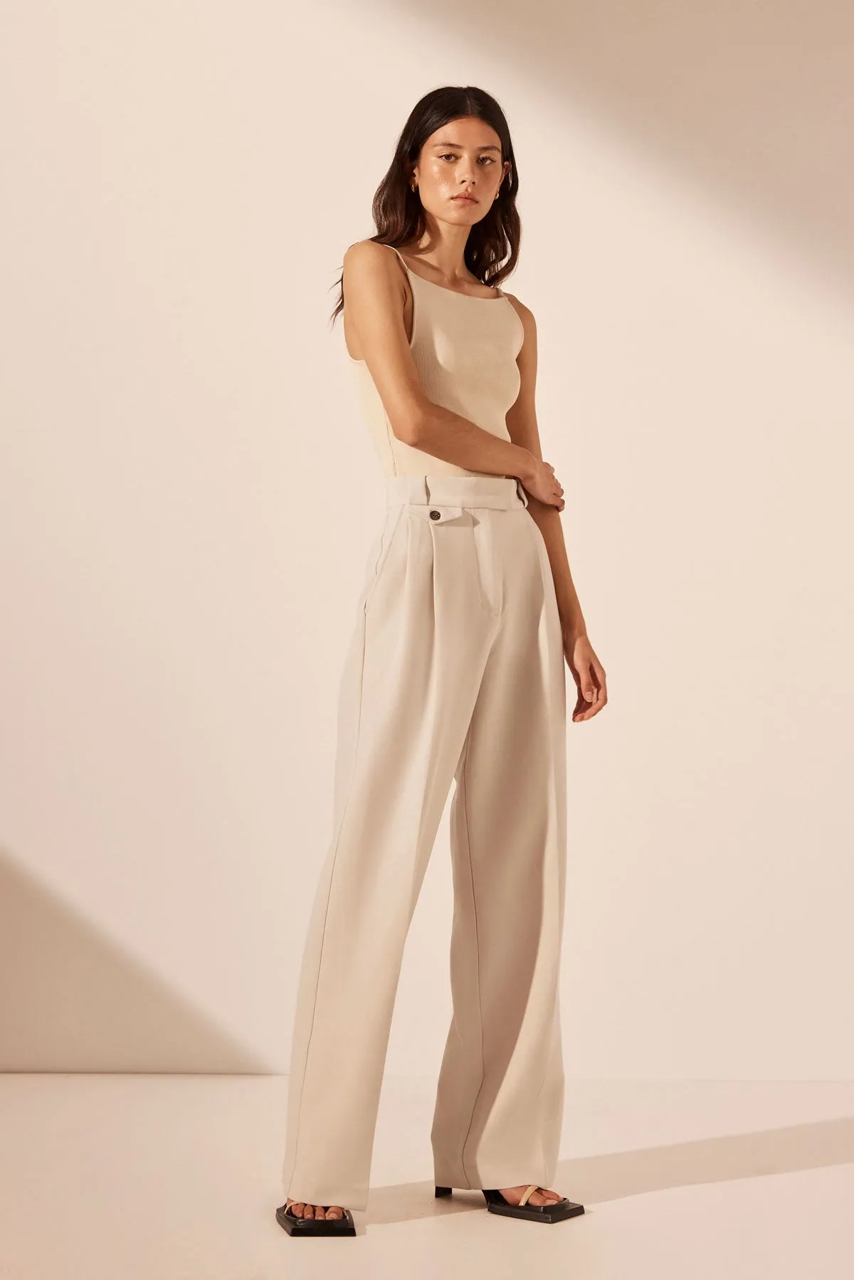 IRENA HIGH WAISTED TAILORED PANT - BONE