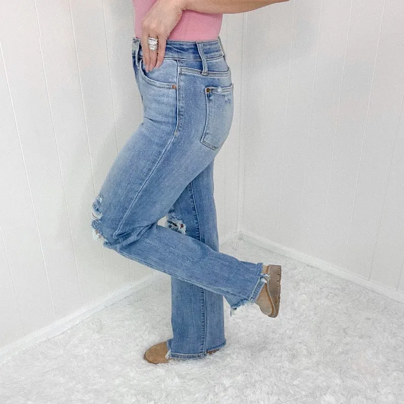 Judy Blue Aiysha High Waist Destroyed Knee 90's Straight Leg Jeans