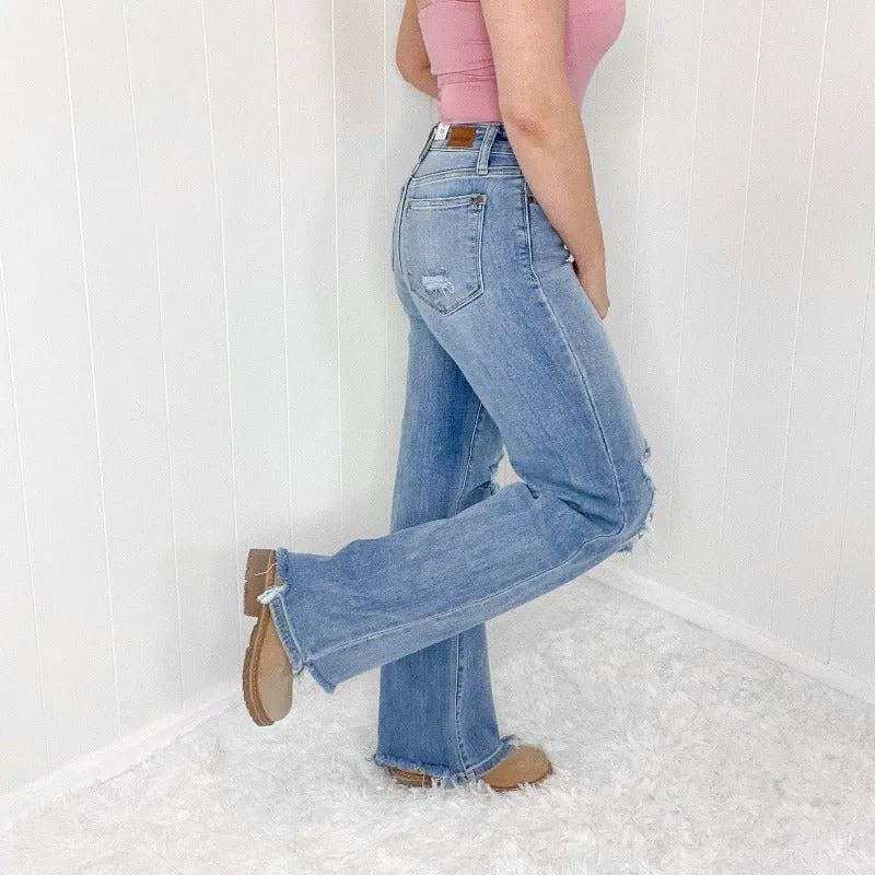 Judy Blue Aiysha High Waist Destroyed Knee 90's Straight Leg Jeans