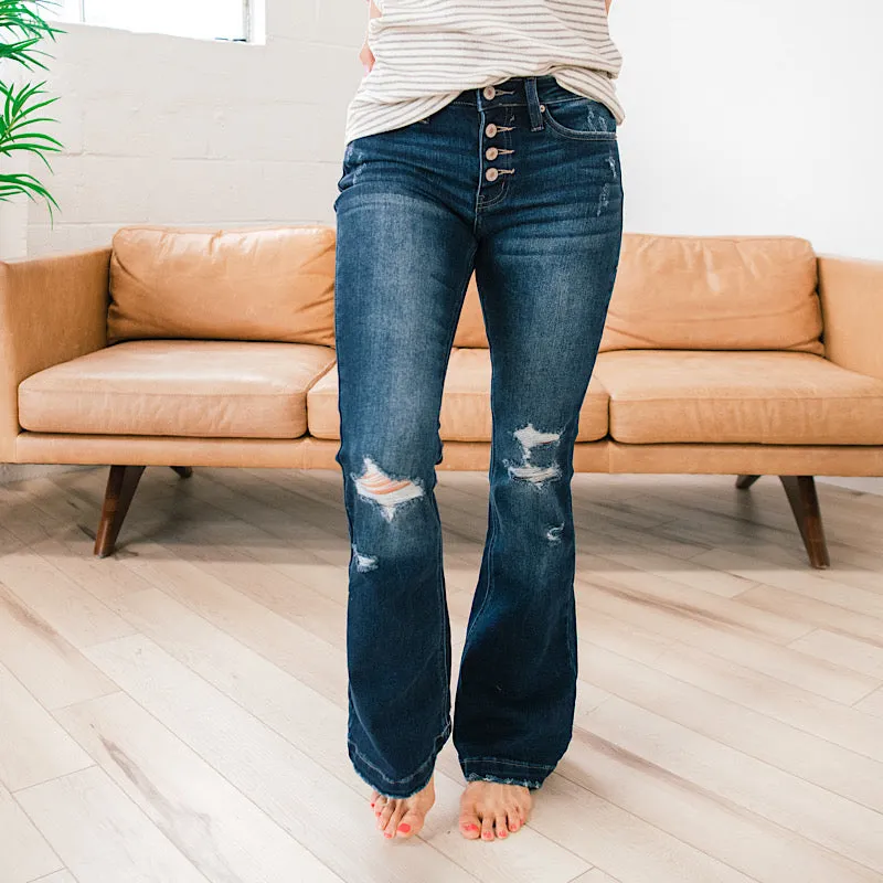 KanCan Kennedy Dark Wash Distressed Flare Jeans - Regular & Petite