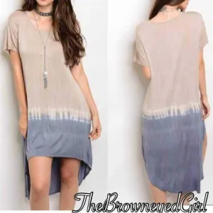 Mocha & Chambray Ombre' Hi Low Tie-dye  Dress tunic