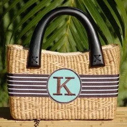 Monogrammed  Small Beverly Straw Basket Bag