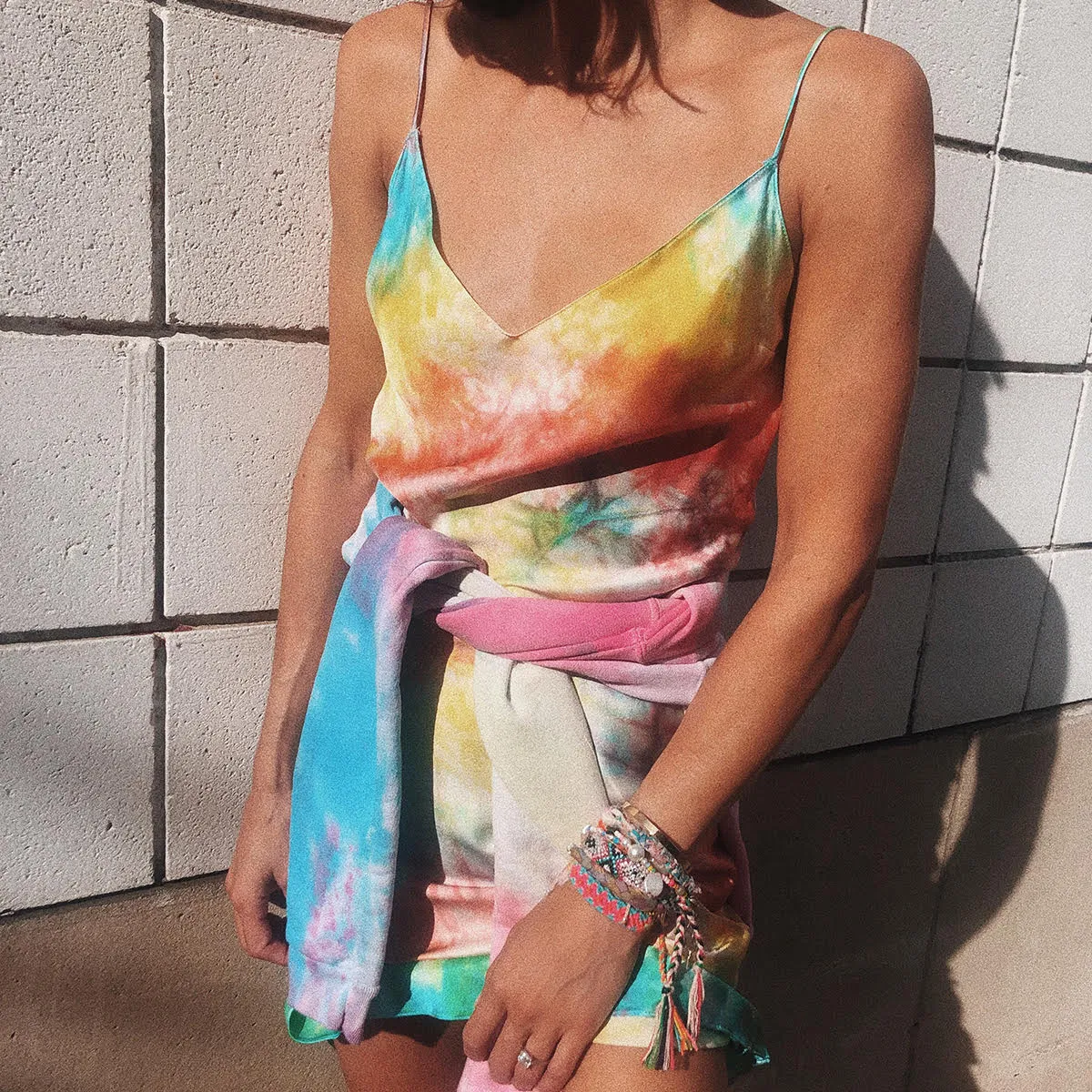 Multi Tie Dye Mini Slip Dress