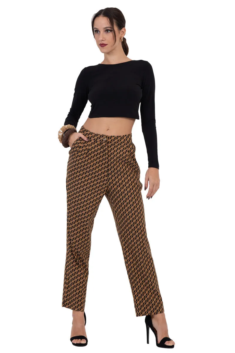 Mustard Geometric Print Tailored Trousers (S)