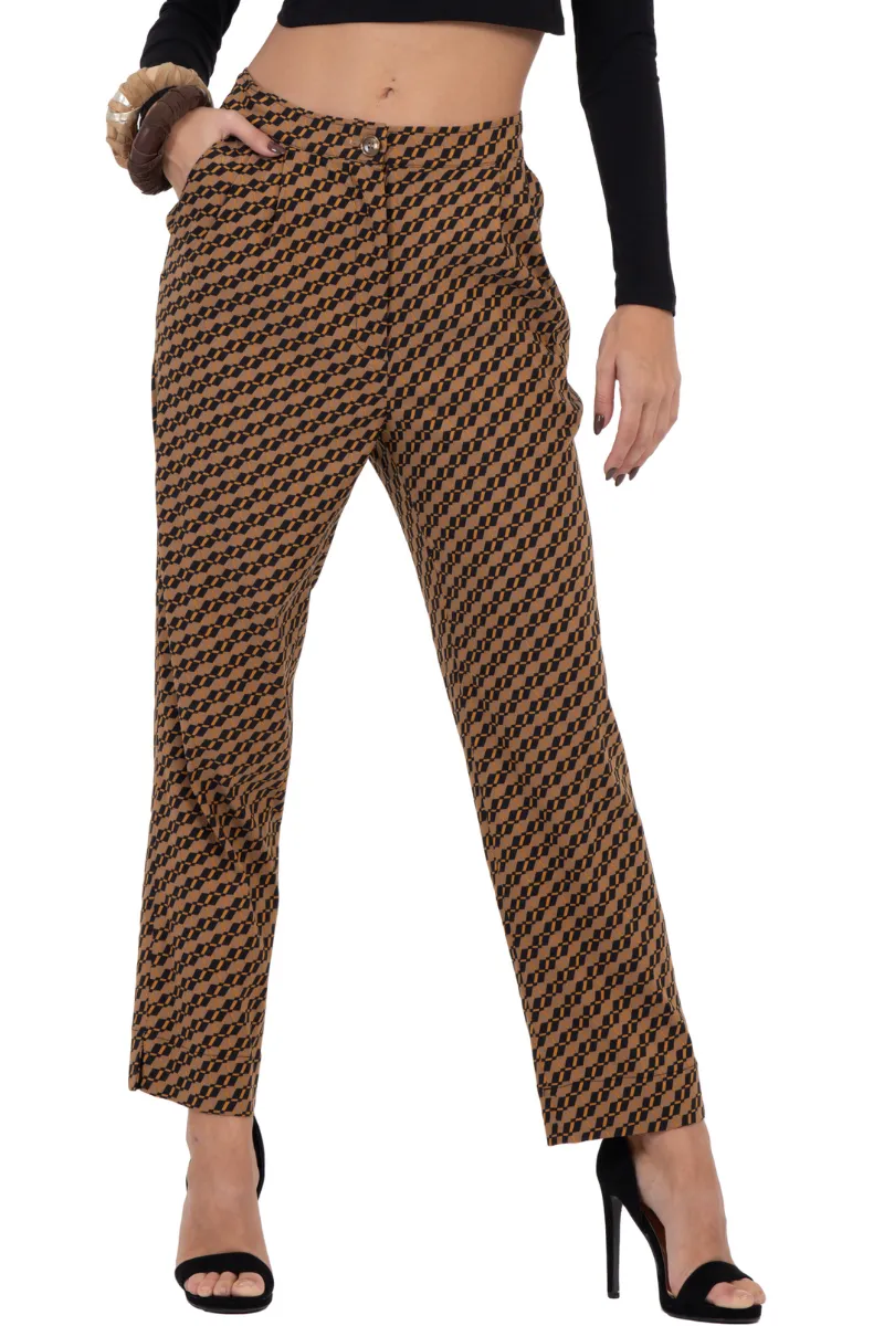 Mustard Geometric Print Tailored Trousers (S)