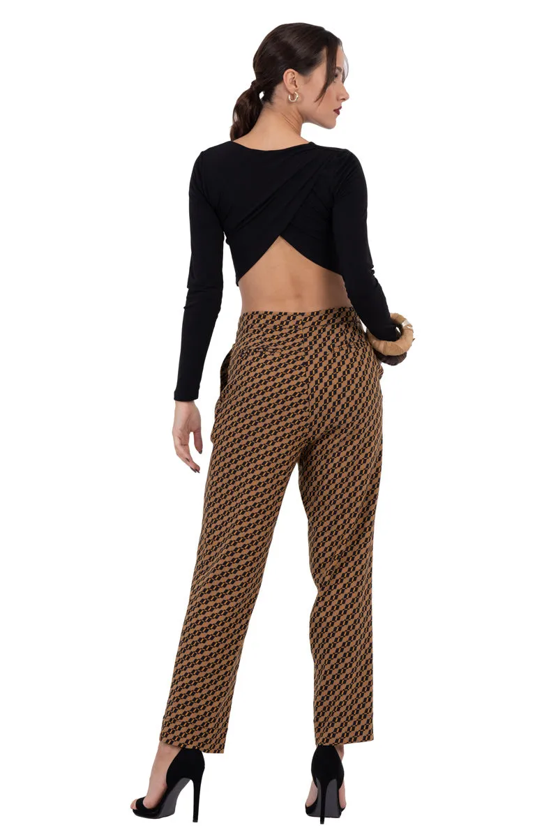 Mustard Geometric Print Tailored Trousers (S)