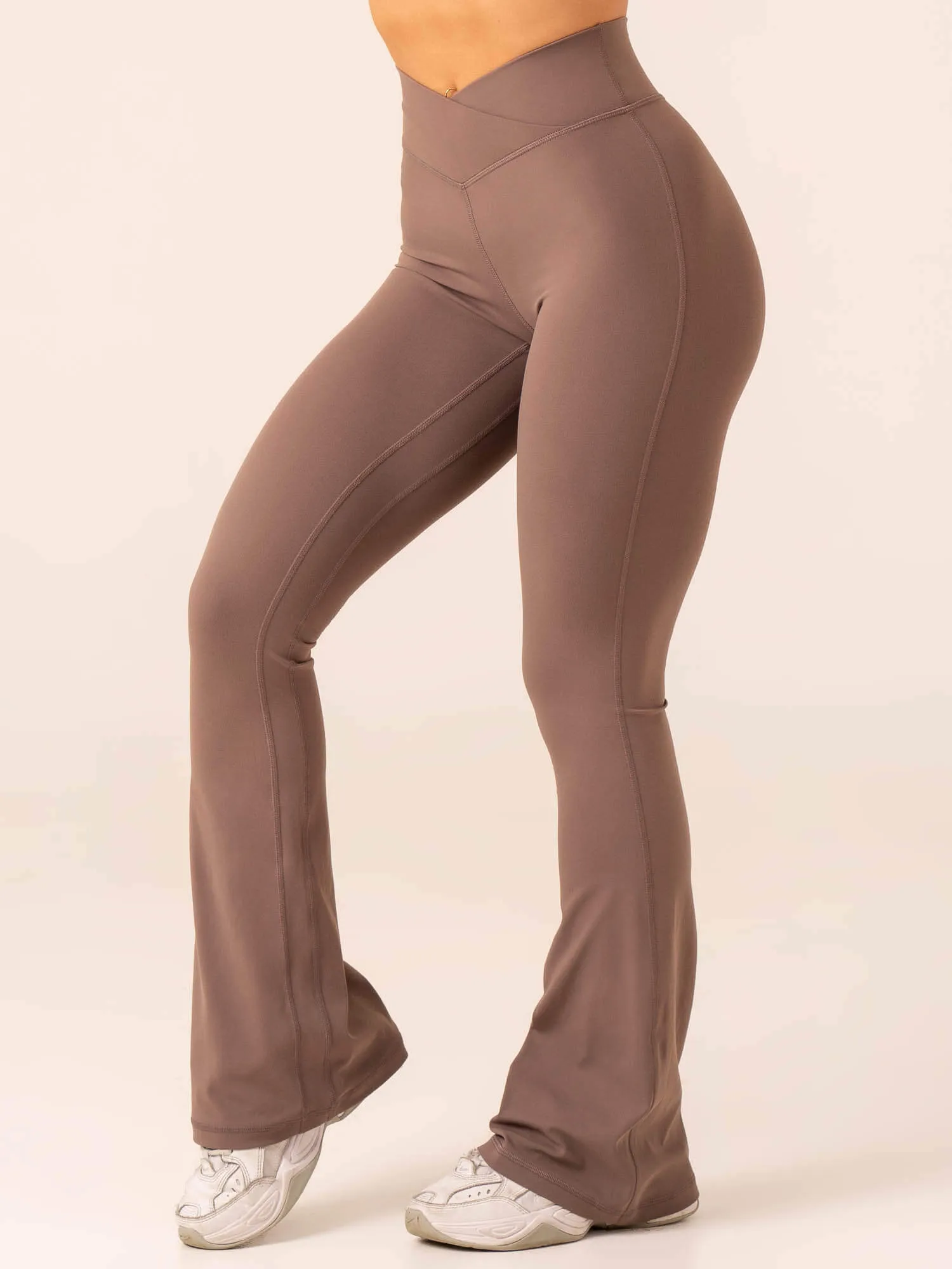 NKD Cross Over Flared Leggings - Taupe