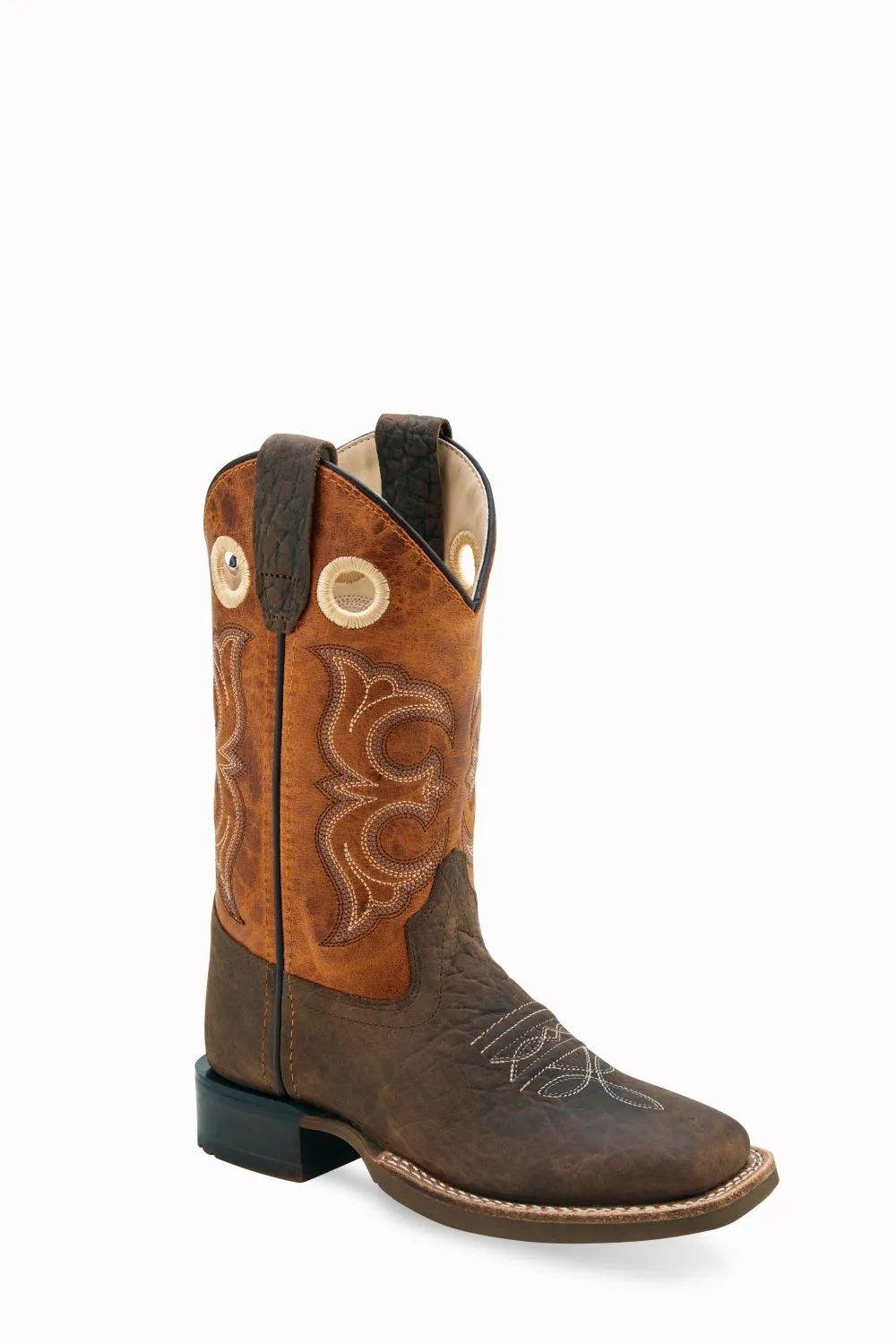 'Old West' Children's 11" Western Square Toe - Dark Brown / Orange (Sizes 8.5-3Y)