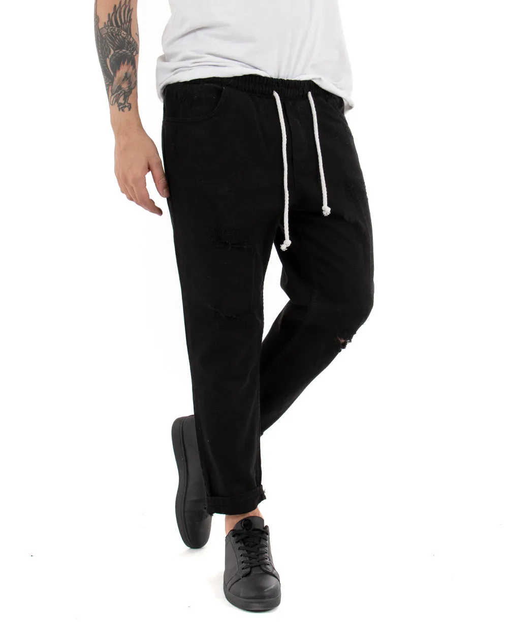 Pantaloni Jeans Uomo Regular Fit Nero Pantalaccio Bull Con Rotture Casual GIOSAL-P4092A