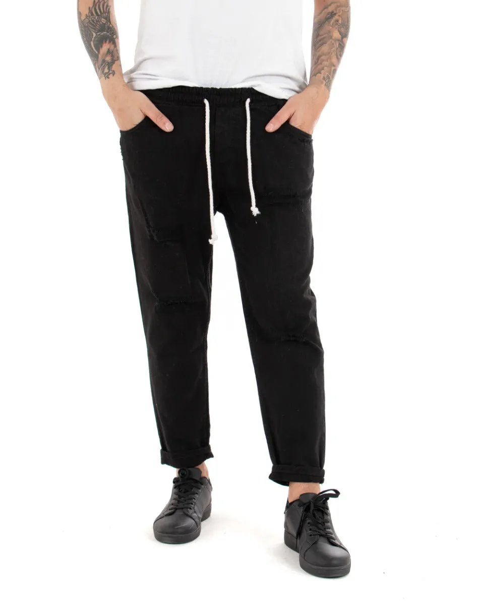 Pantaloni Jeans Uomo Regular Fit Nero Pantalaccio Bull Con Rotture Casual GIOSAL-P4092A