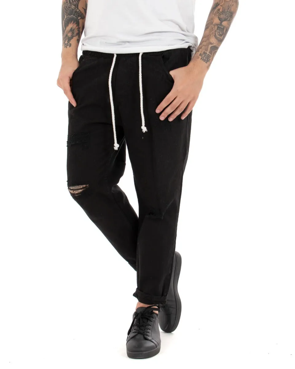 Pantaloni Jeans Uomo Regular Fit Nero Pantalaccio Bull Con Rotture Casual GIOSAL-P4092A