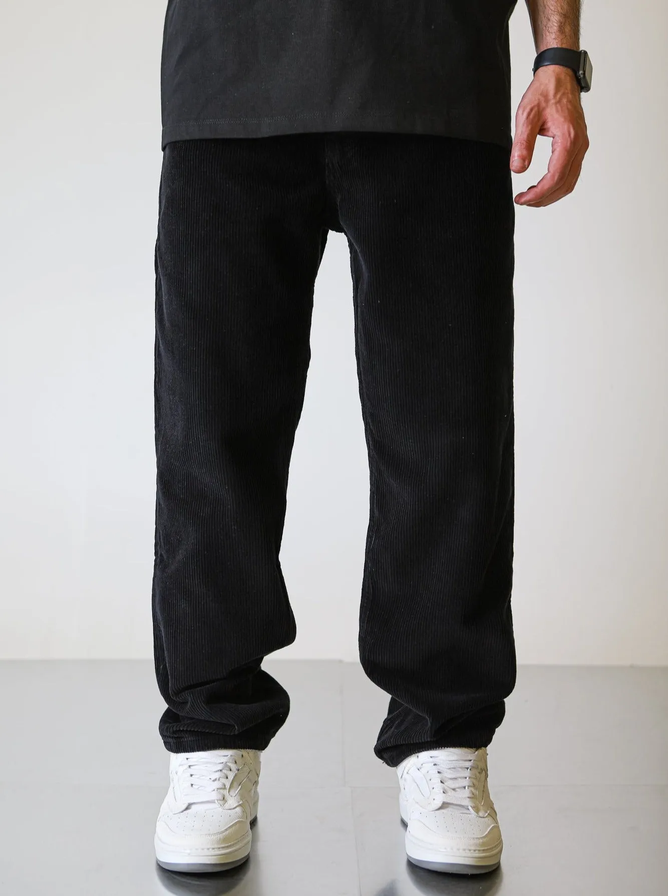 Premium Suede Wide Fit Pants - Black