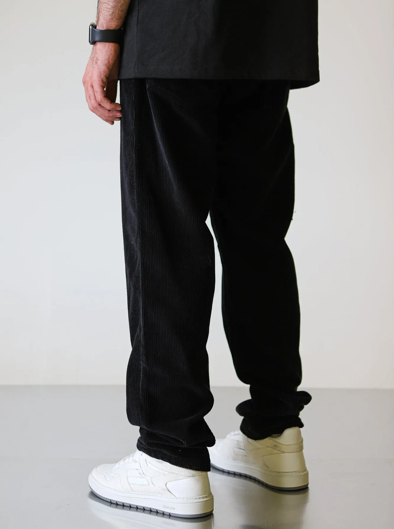 Premium Suede Wide Fit Pants - Black