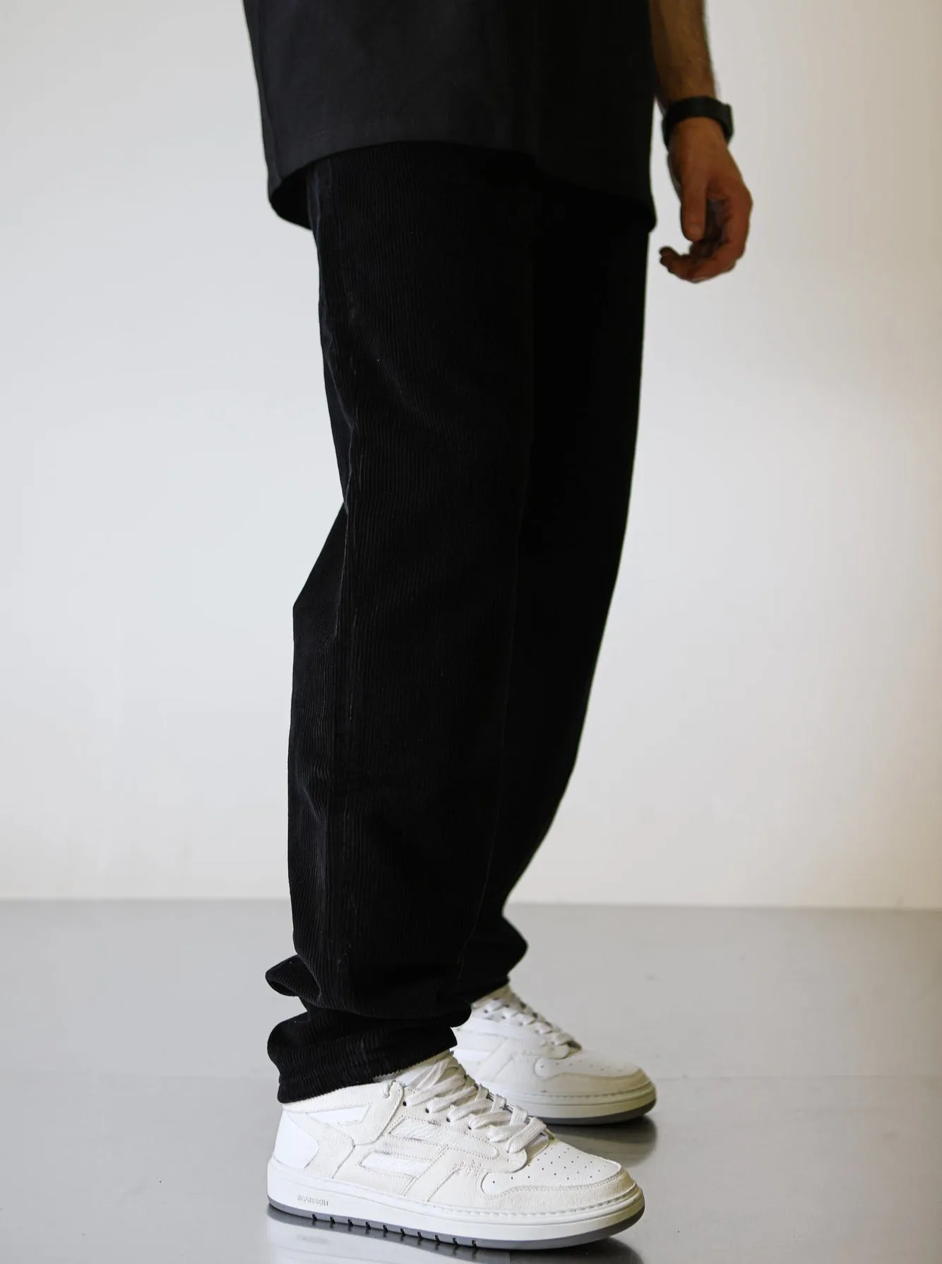 Premium Suede Wide Fit Pants - Black