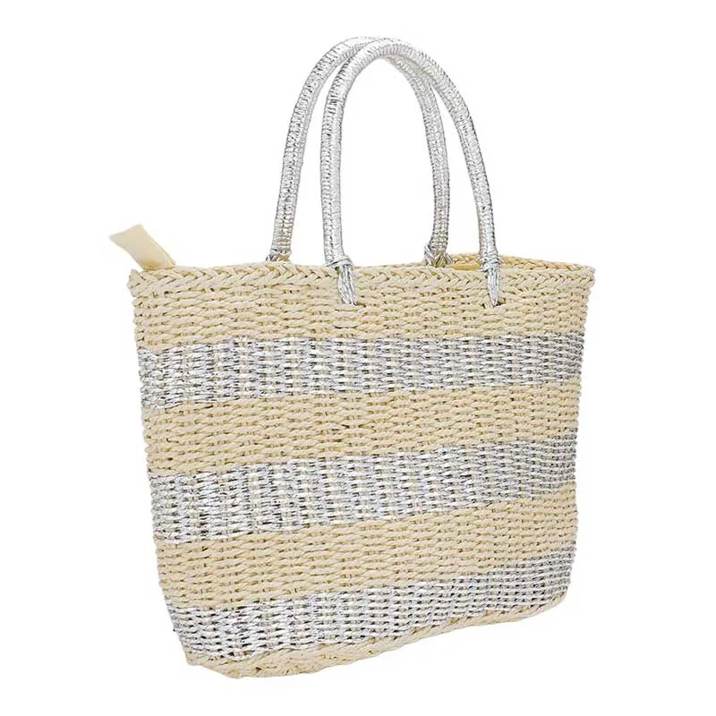 Raffia Straw Braided Striped Tote Bag Shoulder Bag