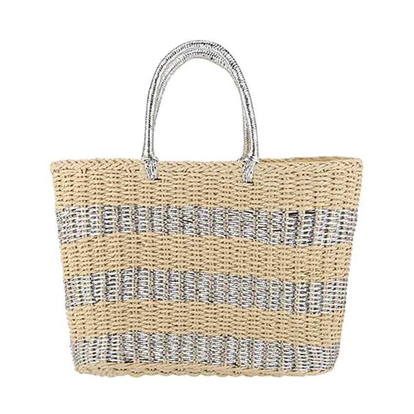 Raffia Straw Braided Striped Tote Bag Shoulder Bag