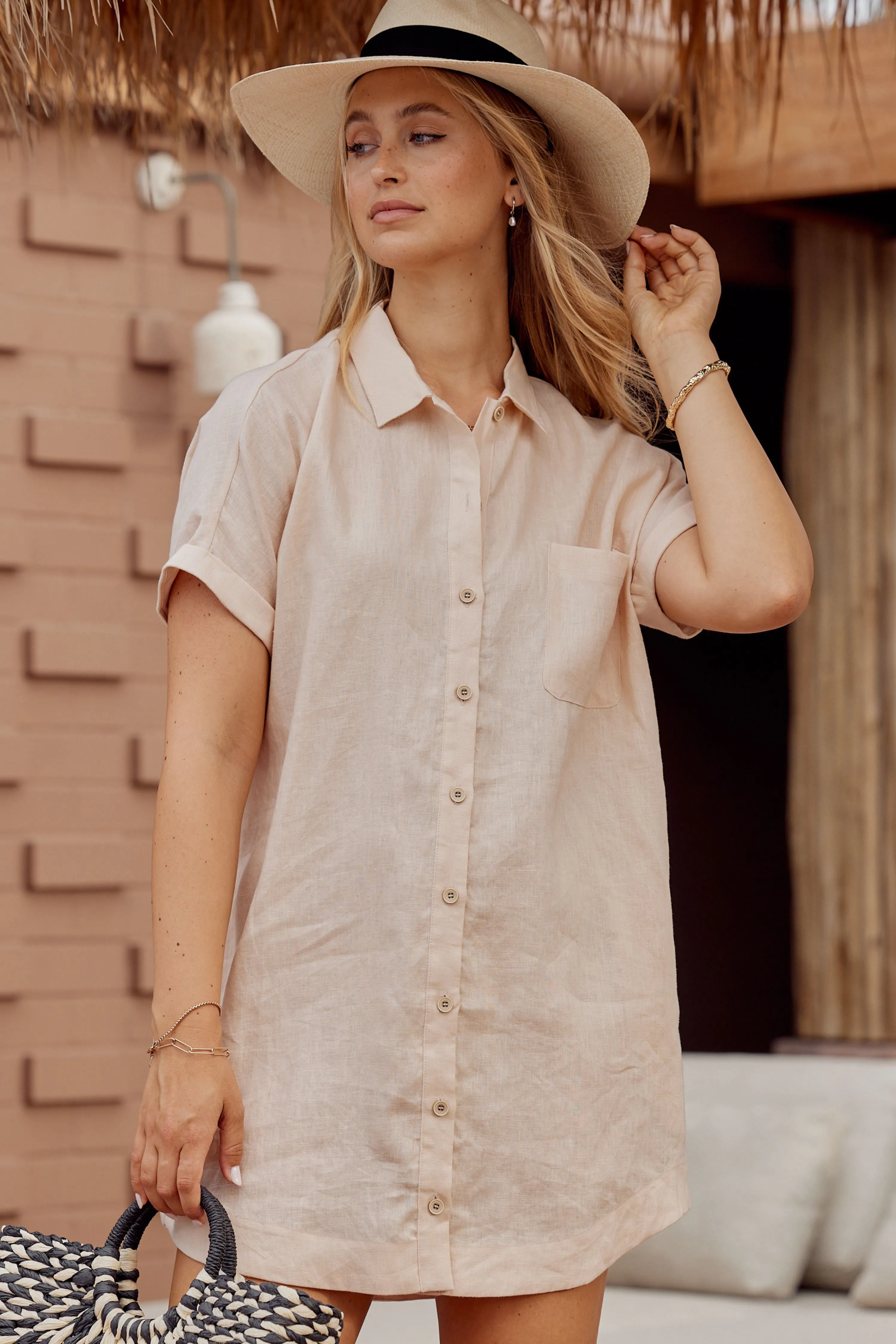 RAYLEIGH LINEN SHIRT DRESS - SOFT PINK