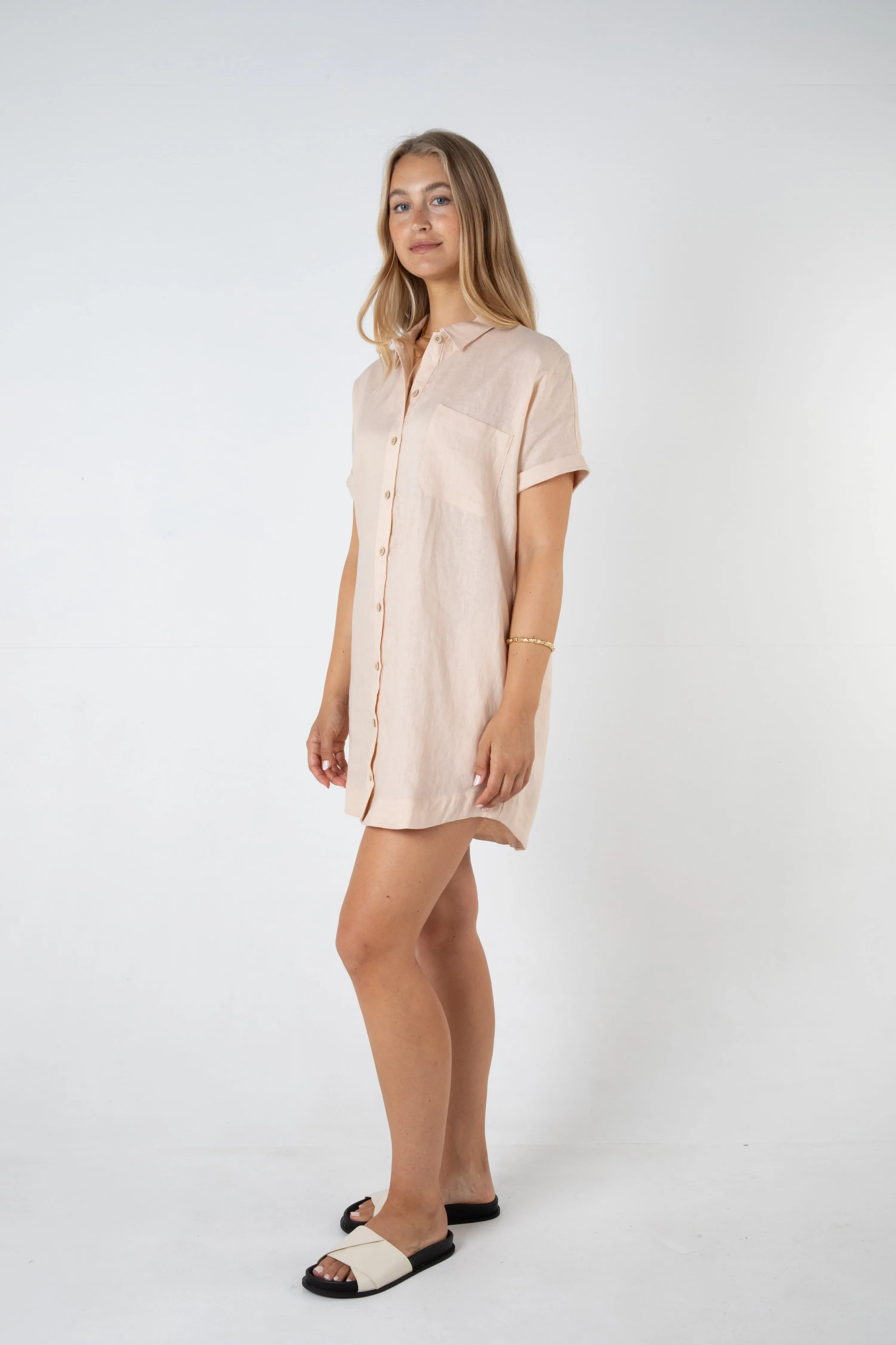 RAYLEIGH LINEN SHIRT DRESS - SOFT PINK