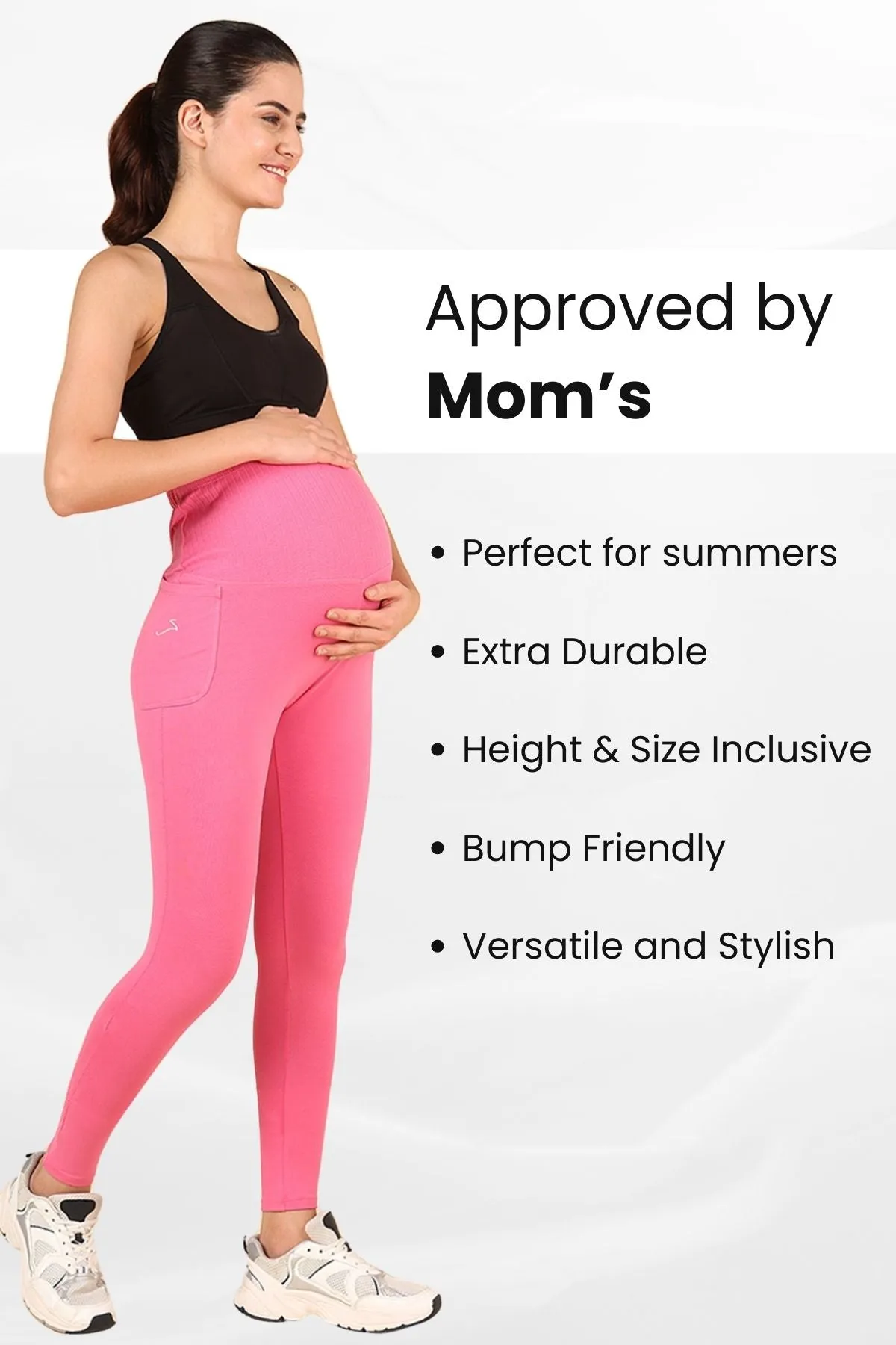 Ribbed Cotton Pink Maternity Legging (Pregnancy & Postpartum)