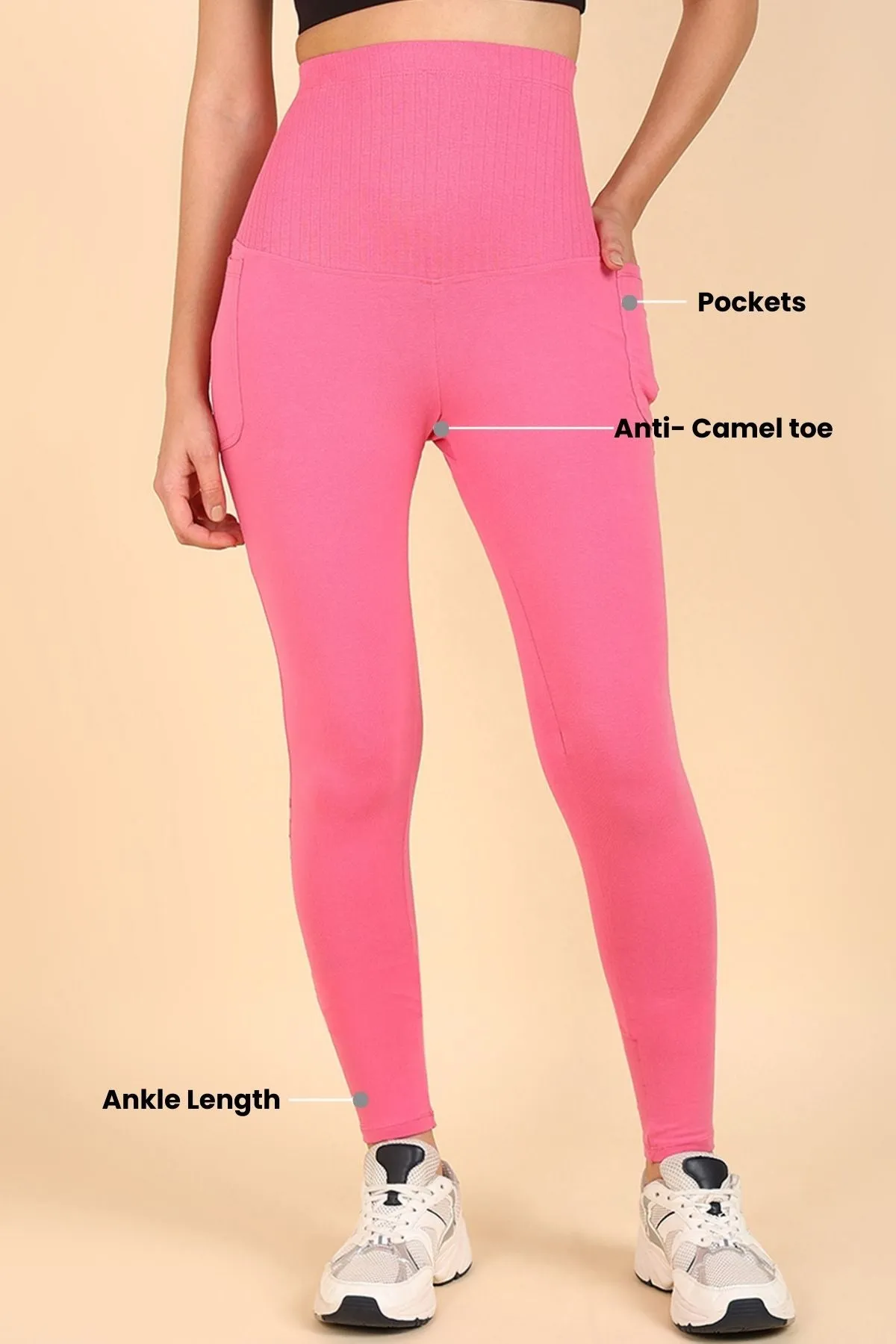 Ribbed Cotton Pink Maternity Legging (Pregnancy & Postpartum)