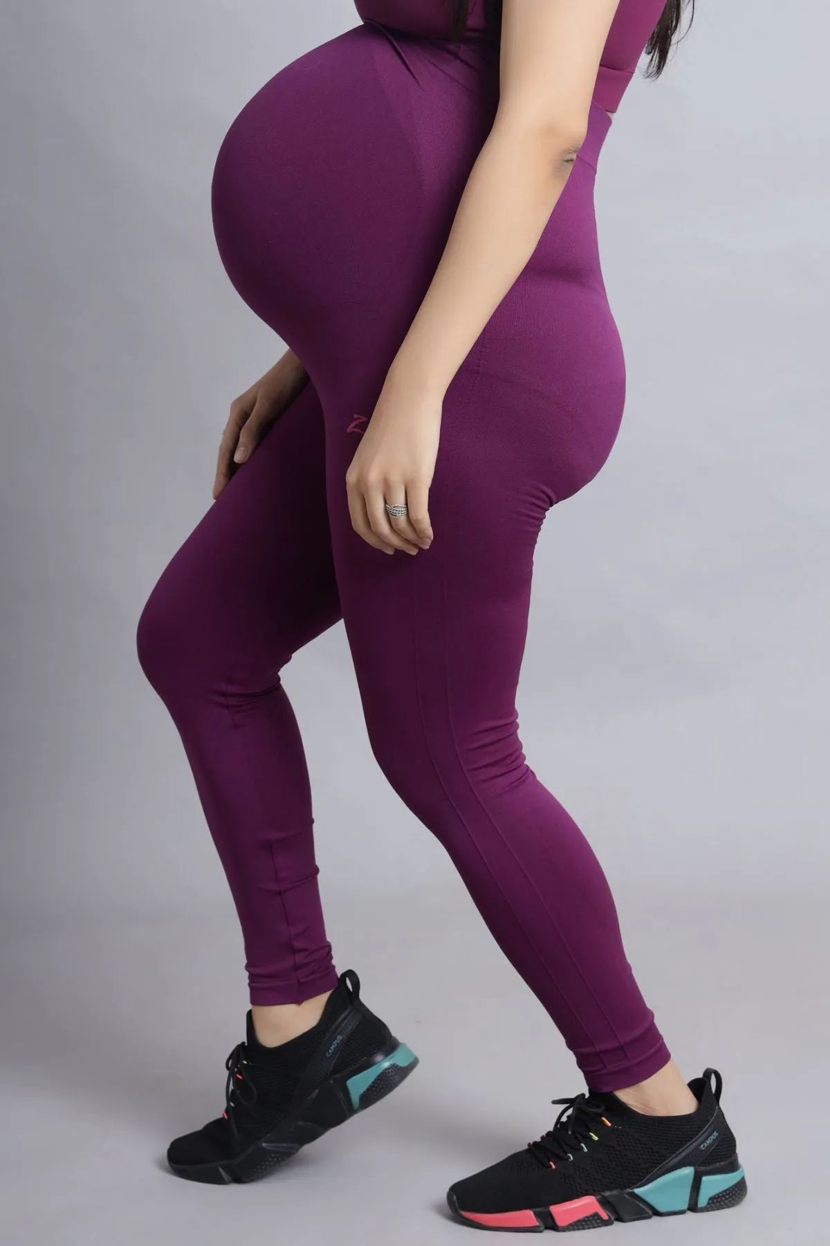 Seamless Adaptable Bump Support Wine Maternity Leggings