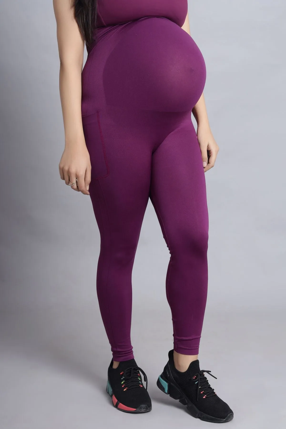 Seamless Adaptable Bump Support Wine Maternity Leggings