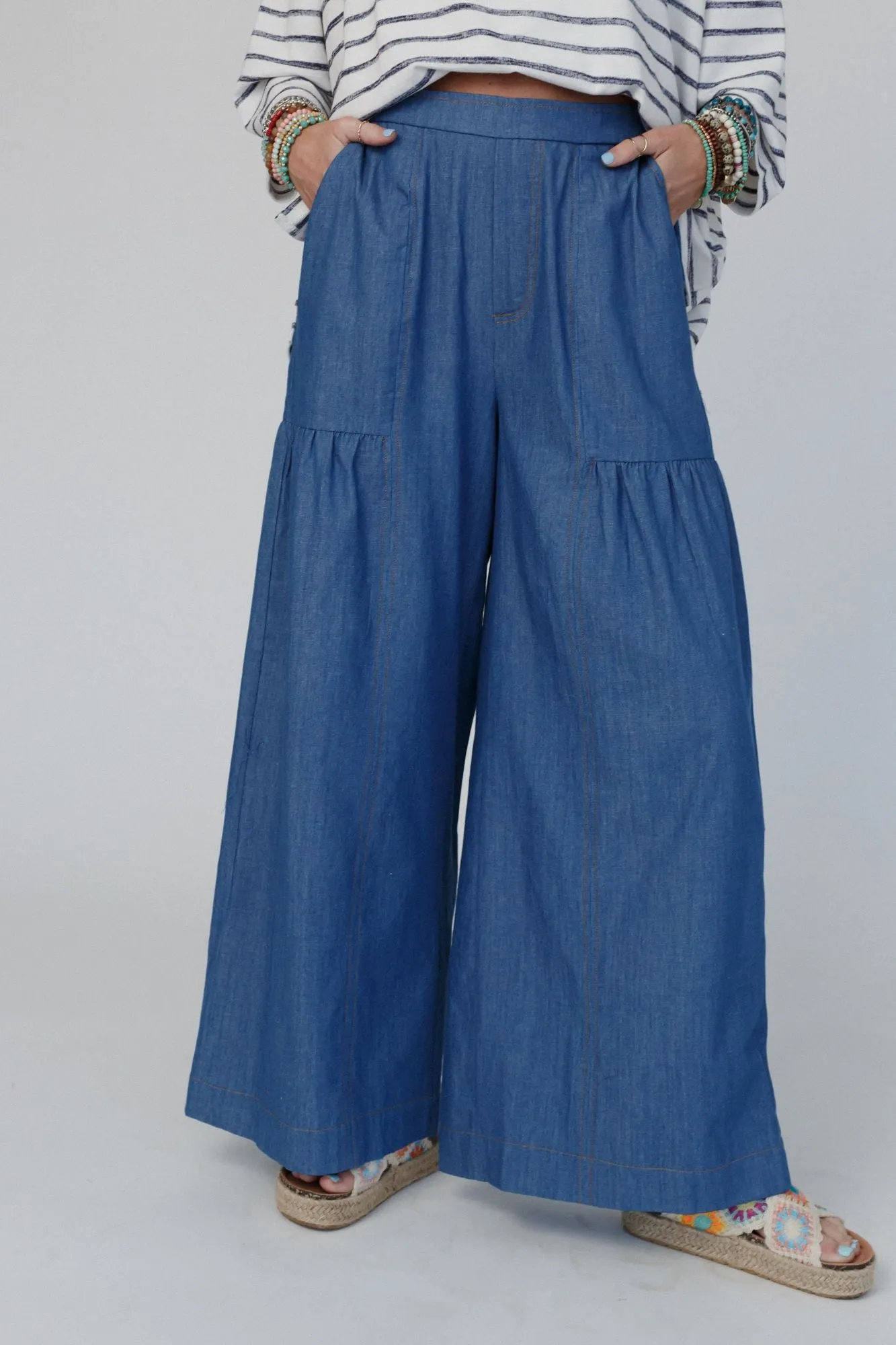 Slightly Sassy Denim Palazzo Pants - Denim