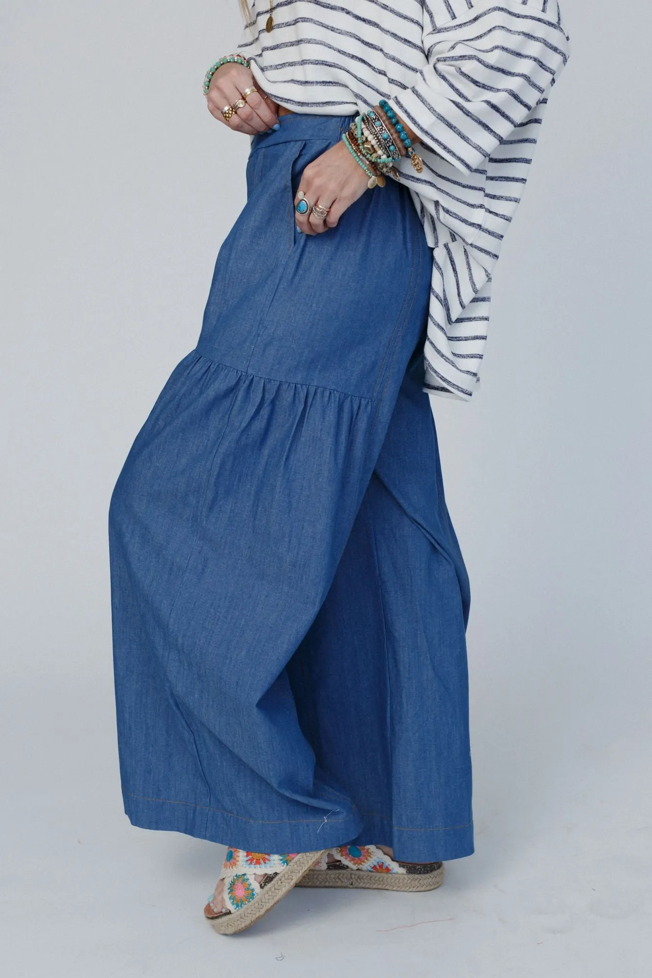 Slightly Sassy Denim Palazzo Pants - Denim