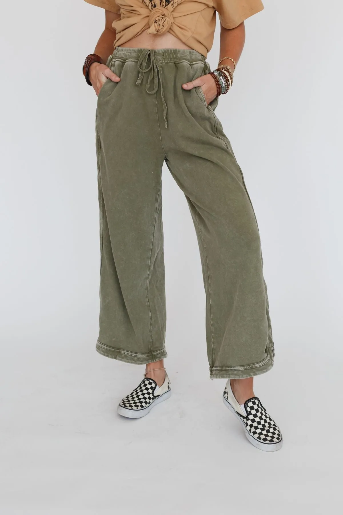 So Comfy Wide Leg Pant Cropped Length - Olive