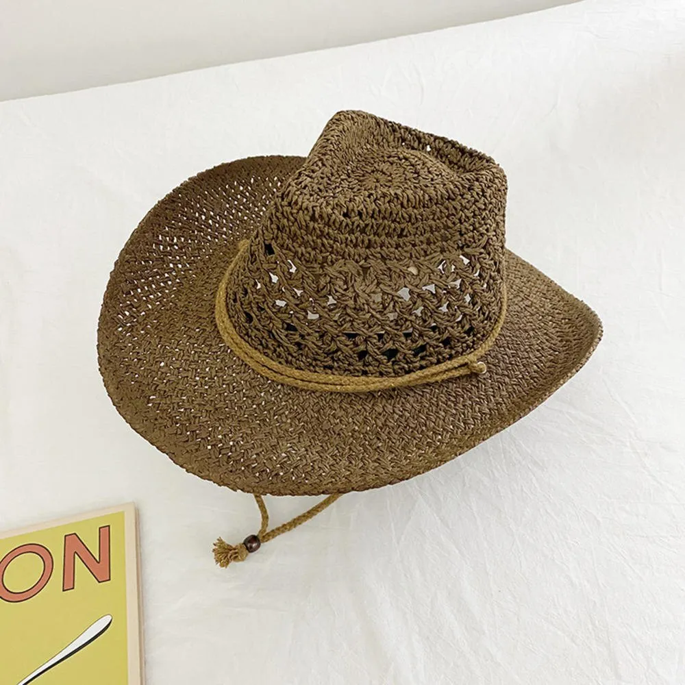 Summer Handmade Cowboy Straw Hat Women Men Summer Outdoor Travel Beach Sun Hats Unisex Solid Western Sunshade Cap