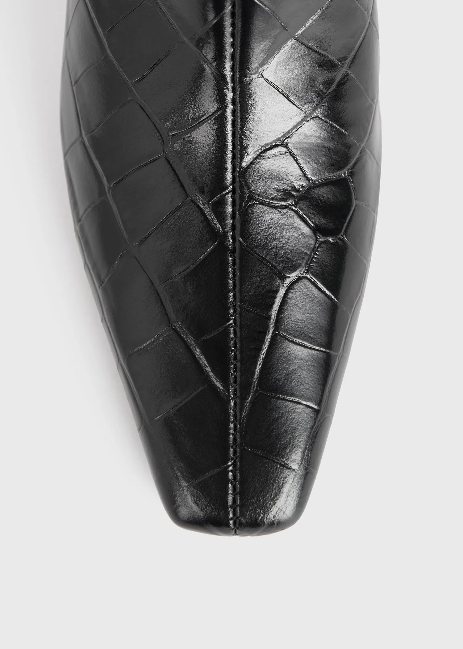 The Mid Heel Leather Boot black croco