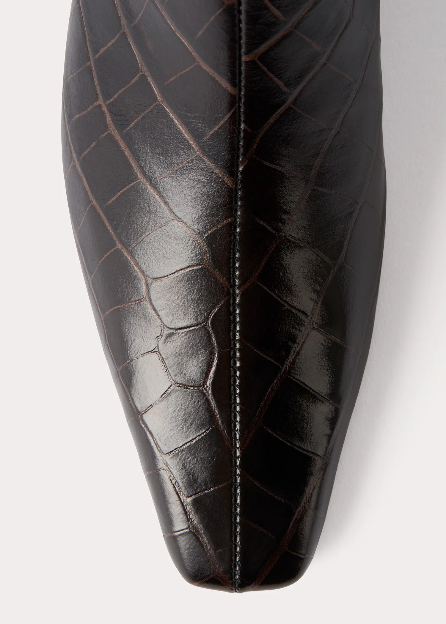 The Mid Heel Leather Boot dark brown croco