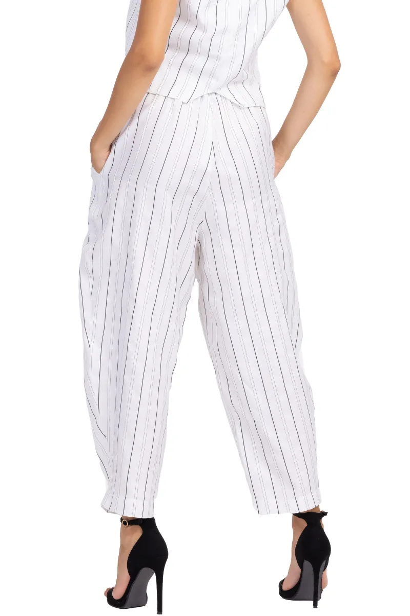 White Striped Tappered Women's Tailored Trousers