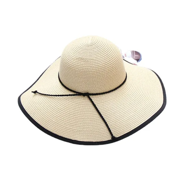 Women Summer Wide Birm Bucket Straw Hat Outdoor Travel Sunshade Visor Beach Hat